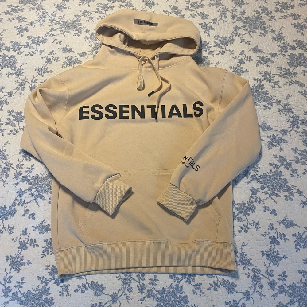 Fear of God Essentials Hoodie in Beige with Black Logo